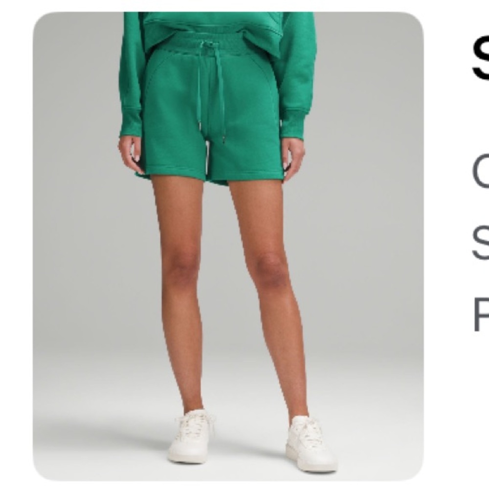 Lululemon Scuba High-Rise Sweat Shorts 5” Size 10 Cascadia Green EUC